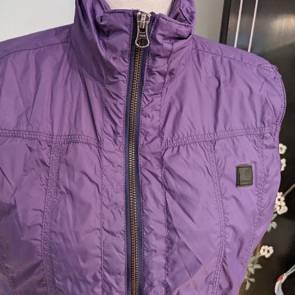 Carhartt Women's Medium Purple Nylon Puffer Vest Logo Zip Pockets - Picture 2 of 8
